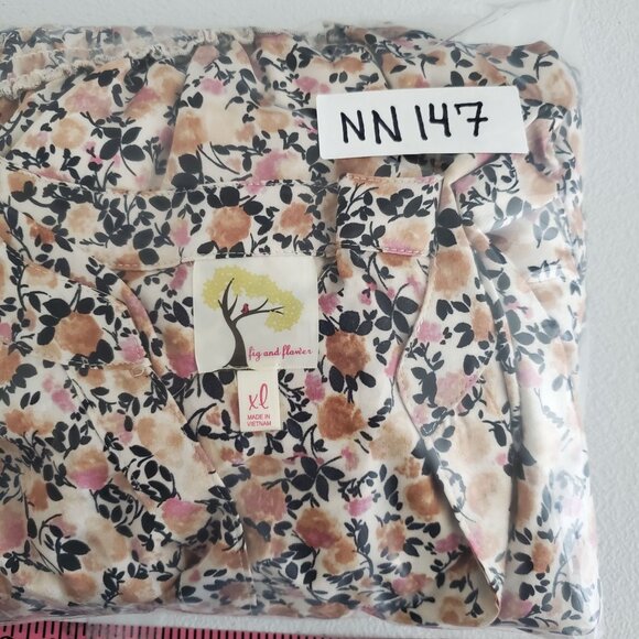 Fig & Flower Womens Silky Floral Long Sleeve Smocked Waist Dress XL S Slit Neck - Picture 12 of 12